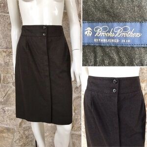 Brooks Brothers 1818 Dark Brown Button Front Wool Skirt